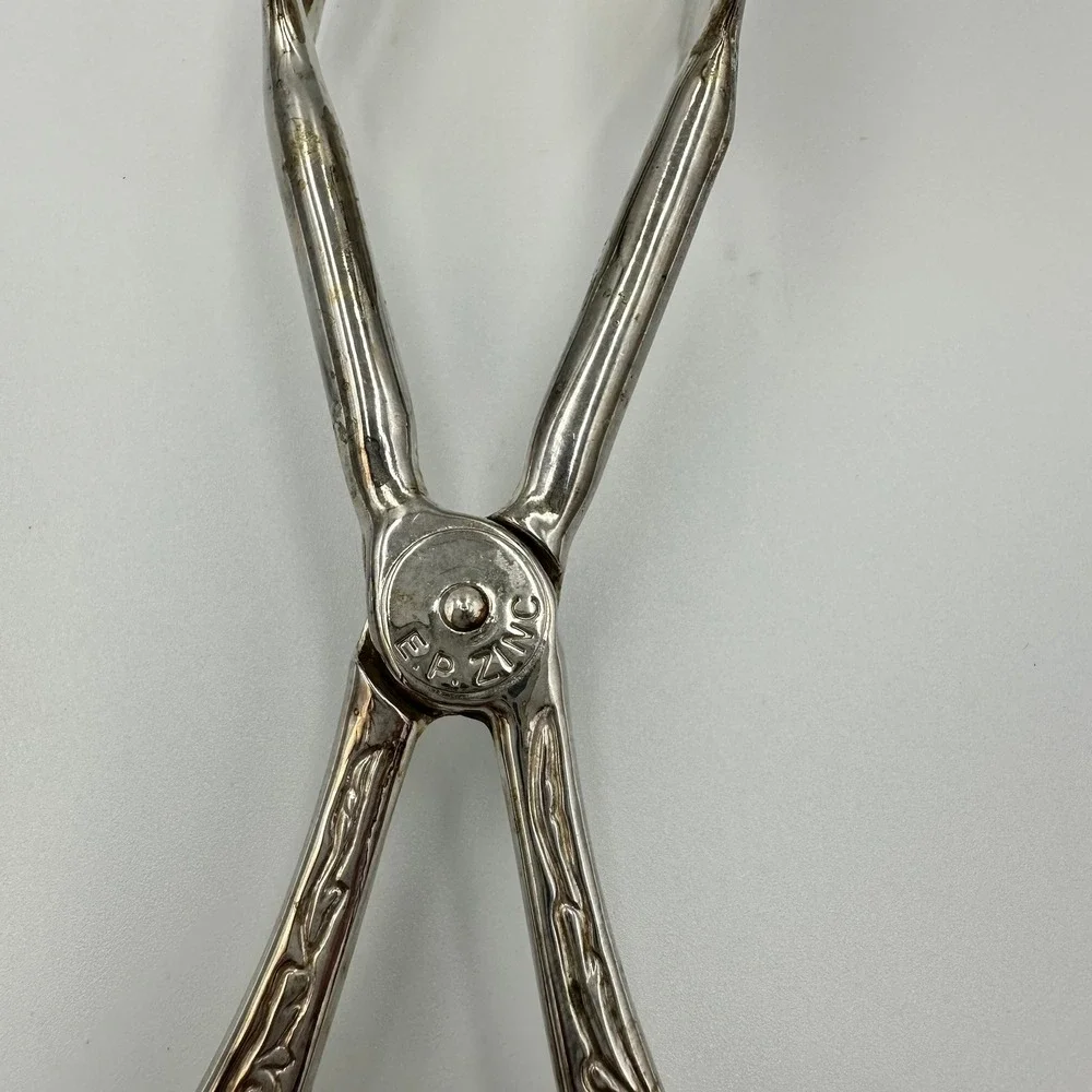 Vintage Ornate Silver Plated Scissor Serving Tongs EP Zinc Repousse Pastry Tongs